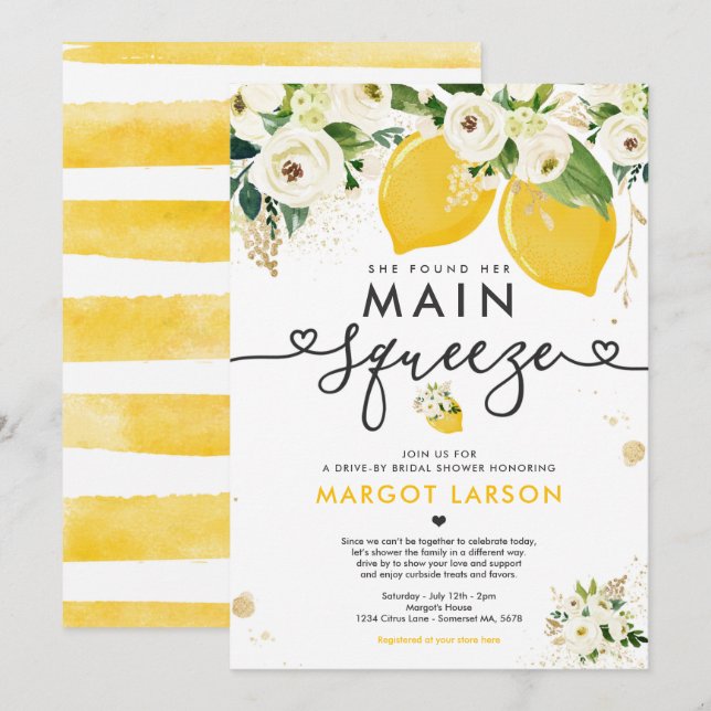 Convites Limon Drive By Chá de panela Lemon Main Squeze (Im (Frente/Verso)