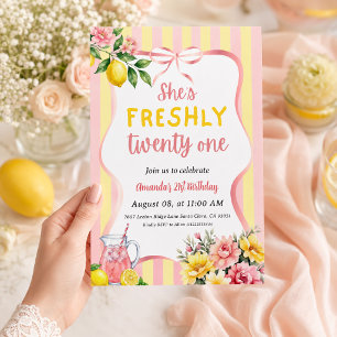 Convites Limon Frescamente 21 Floral Pink Lemonade Aniversá