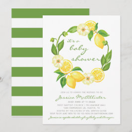 Convites Limon Watercolor Wreath Citrus Strike Chá de frald