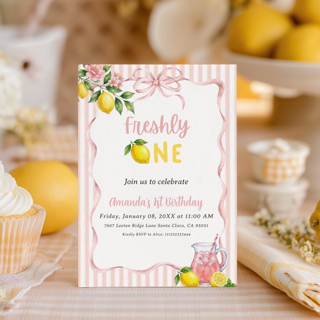 Convites Limonada Doce Freshly One Primeiro Aniversário Laç (Criador carregado)