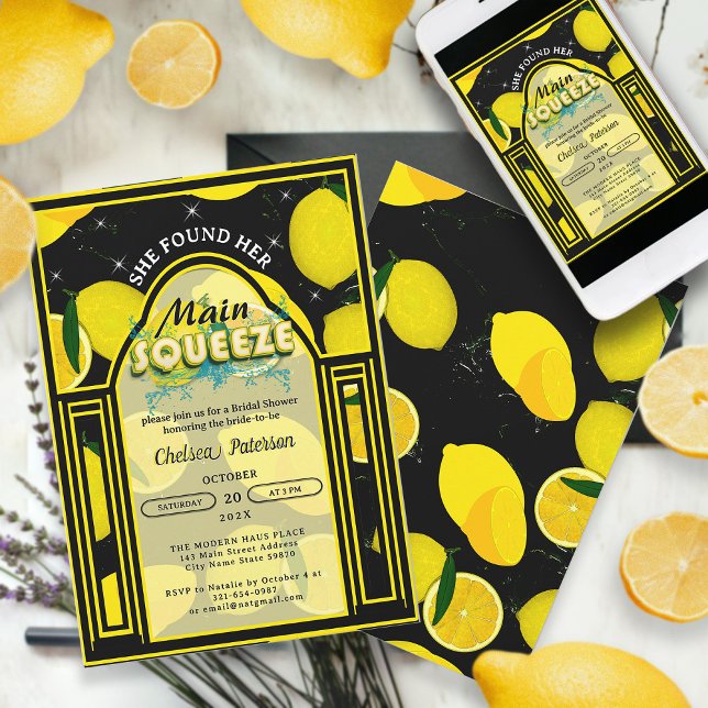 Convites Limonada Espremida Elegante Arco Preto e Amarelo (Criador carregado)