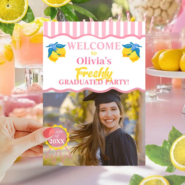Convites Limonada Rosa Foto de Formatura & Código QR (Criador carregado)