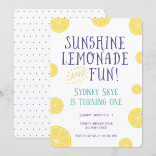 Convites Limonada Sunshine e aniversário de criança Invi