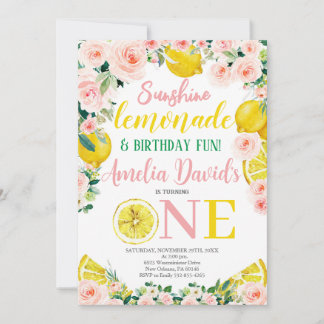 Convites Limonada Sunshine e limonada no primeiro aniversár