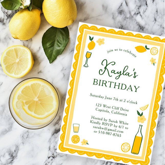 Convites Limoncello Lemonade Limões FESTA DE ANIVERSÁRIO PE (Limoncello Lemonade Lemons CUSTOM BIRTHDAY PARTY Invitation
)