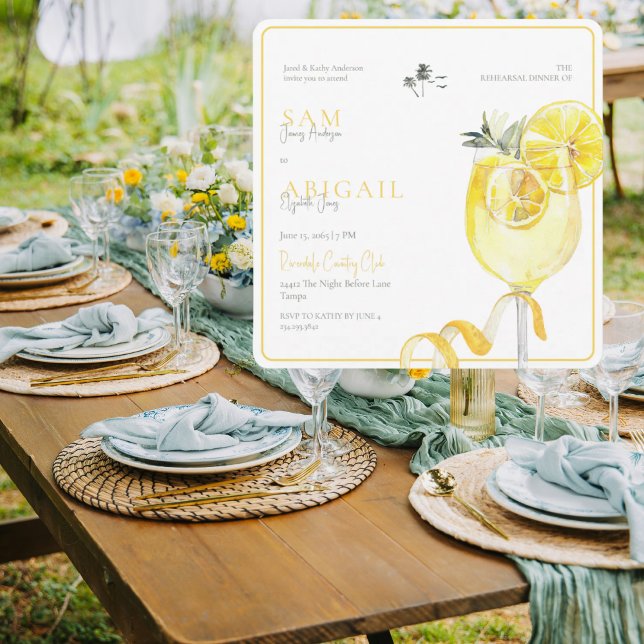 Convites Limoncello Tropical Rehearsal Dinner Square (Criador carregado)