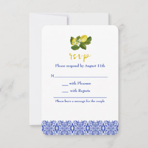 Convites Limone I Italiano Lemon & Blue Azulejo RSVP Card