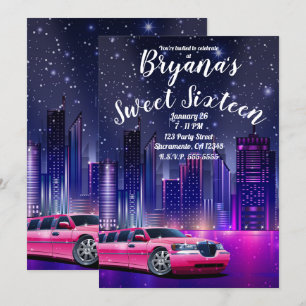 Convites Limousine Rosa Limo Cidade Doce 16 Aniversário Fot