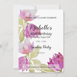 Convites Linda Aquarela Flores Rosa-Rosa pintadas à mão