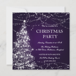 Convites Linda árvore de Natal, com o Roxo do Star Party