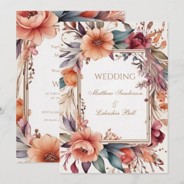 Convites Linda Bela Moderna Boho Floral 2 (Frente/Verso)