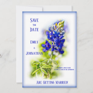 Convites Linda Bluebonnet Floral, moderna, salve a data