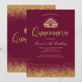 Convites Linda Borgonha e Dourada Quinceañera