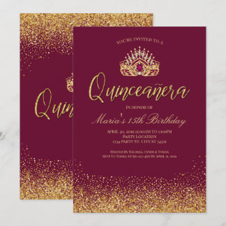 Convites Linda Borgonha e Dourada Quinceañera