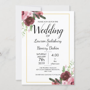 Convites Linda Burgundy Floral Wedalize Personalizar