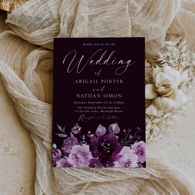 Convites Linda Burgundy Wine & Mauve Elegant Weding (Criador carregado)