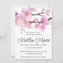 Linda cereja rosa floresce um roteiro de caligrafi