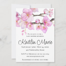 Convites Linda cereja rosa floresce um roteiro de caligrafi