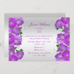 Convites Linda classe Petunias Floral Birthday