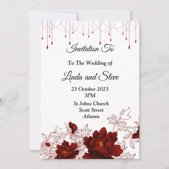 Convites Linda convocação de casamento, flores vermelhas (Frente)