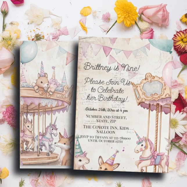 Convites Linda Diário com Animais 9ª Festa de aniversário (Criador carregado)