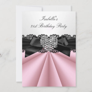 Convites Linda Festa de Aniversário com Diamantes Rosa Pret