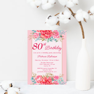 Convites Linda Festa de Aniversário de 80 Anos com Flores C