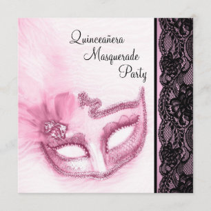 Convites Linda Festa de Máscaras de Quinze Anos Rosa