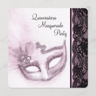 Convites Linda Festa de Máscaras de Quinze Anos Rosa