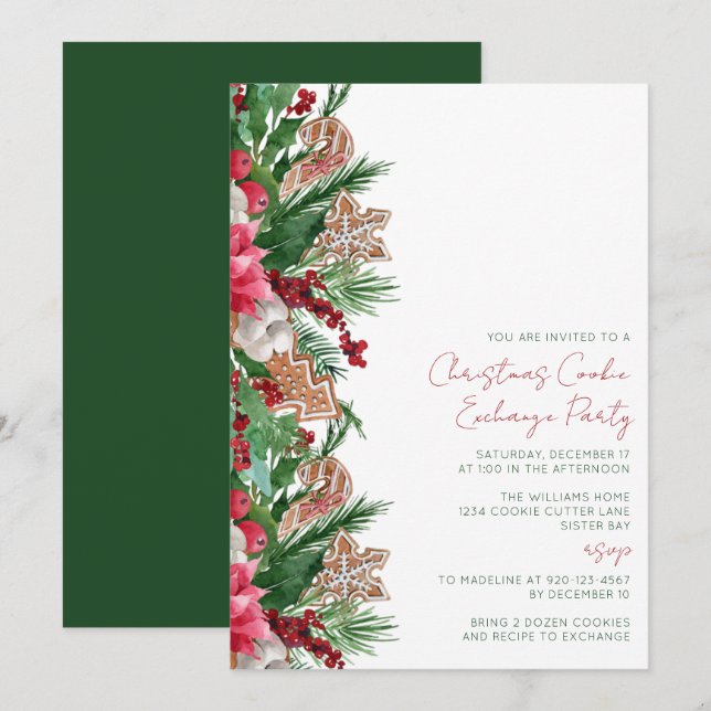 Convites Linda Festa de Trocas de Biscoitos de Natal (Frente/Verso)