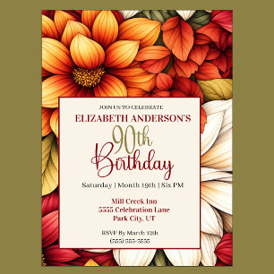 Convites Linda Flor de Outono Dahlia Aniversário de 90 anos