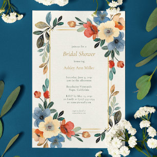Convites Linda Floral Watercolor Chá de panela de Marfim