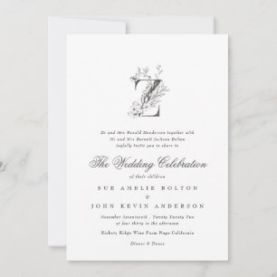 Convites Linda Floral 'Z' Monograma Desenhado Casamento