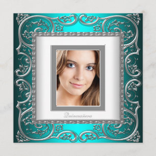 Convites Linda Foto Azul Turquesa Quinceanera