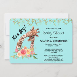 Convites Linda Girafa Watercolor É um menino! Chá de fralda