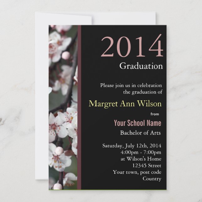 Convites Linda graduação do ramo da flor de ameixa (Frente)