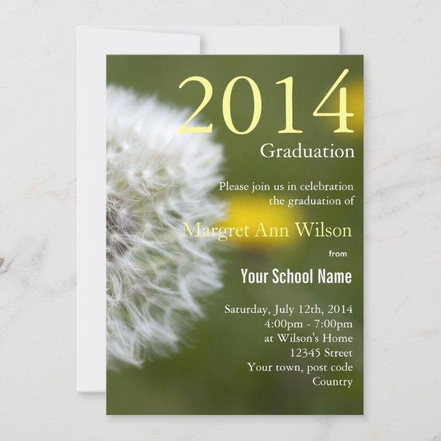 Convites Linda graduação em cabeça de dandelion branco (Frente)