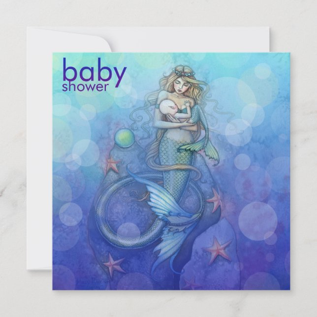 Convites Linda Mãe e Bebê Sereia Chã de Bebê (Frente)