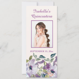 Convites Linda Marcador de Página Quinceañera Floral Lilás