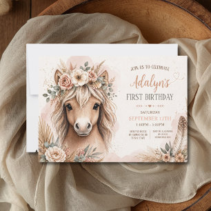 Convites Linda Menina Boho Cavalo Primeiro Aniversário
