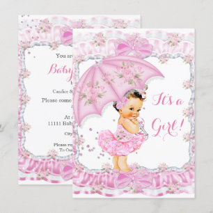 Convites Linda Menina de Chuveiro de Bebê Floral Rosa Moren