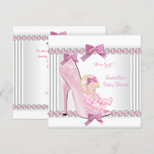 Convites Linda Menina de Chuveiro de Bebê Rosa Bolinhas Sal