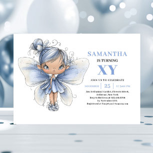 Convites Linda Menina Fada Azul Aniversário Mágico Pastel