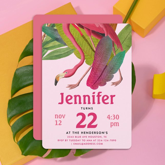 Convites Linda Menina Flamingo Rosa Tropical Aloha Verão An (Criador carregado)