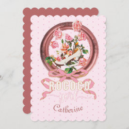 Convites Linda Menina Rosa Clássico Rococó Arco Sapato Rosa