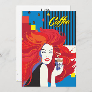 Convites "Linda moça com copa de café" Pop Art