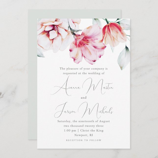 Convites Linda Nuptura Floral Verde (Frente/Verso)