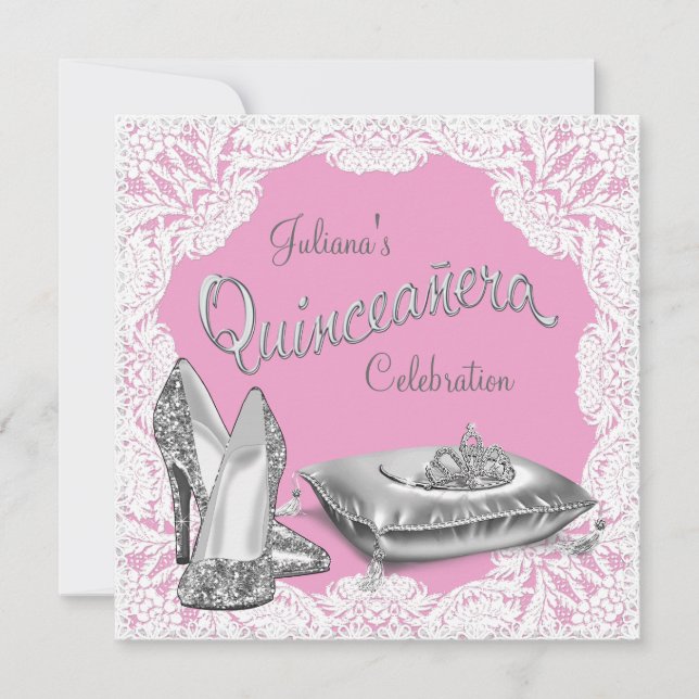Convites Linda Princesa Rosa Quinceanera (Frente)