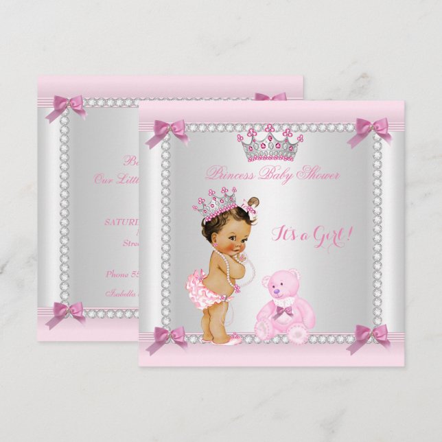 Convites Linda Princesinha Chuveiro de Bebê Menina Morena (Frente/Verso)