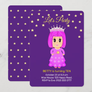 Convites Linda Princesinha & Estrelas em Roxo Real